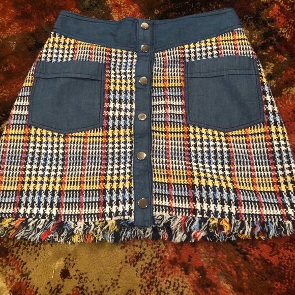 Zara Blue and Multicolor Plaid Mini Skirt SZ S - Picture 2 of 8